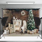 Lofaris Aus Holz Wand Weiß Kamin Weihnachten Fotografie Hintergrund